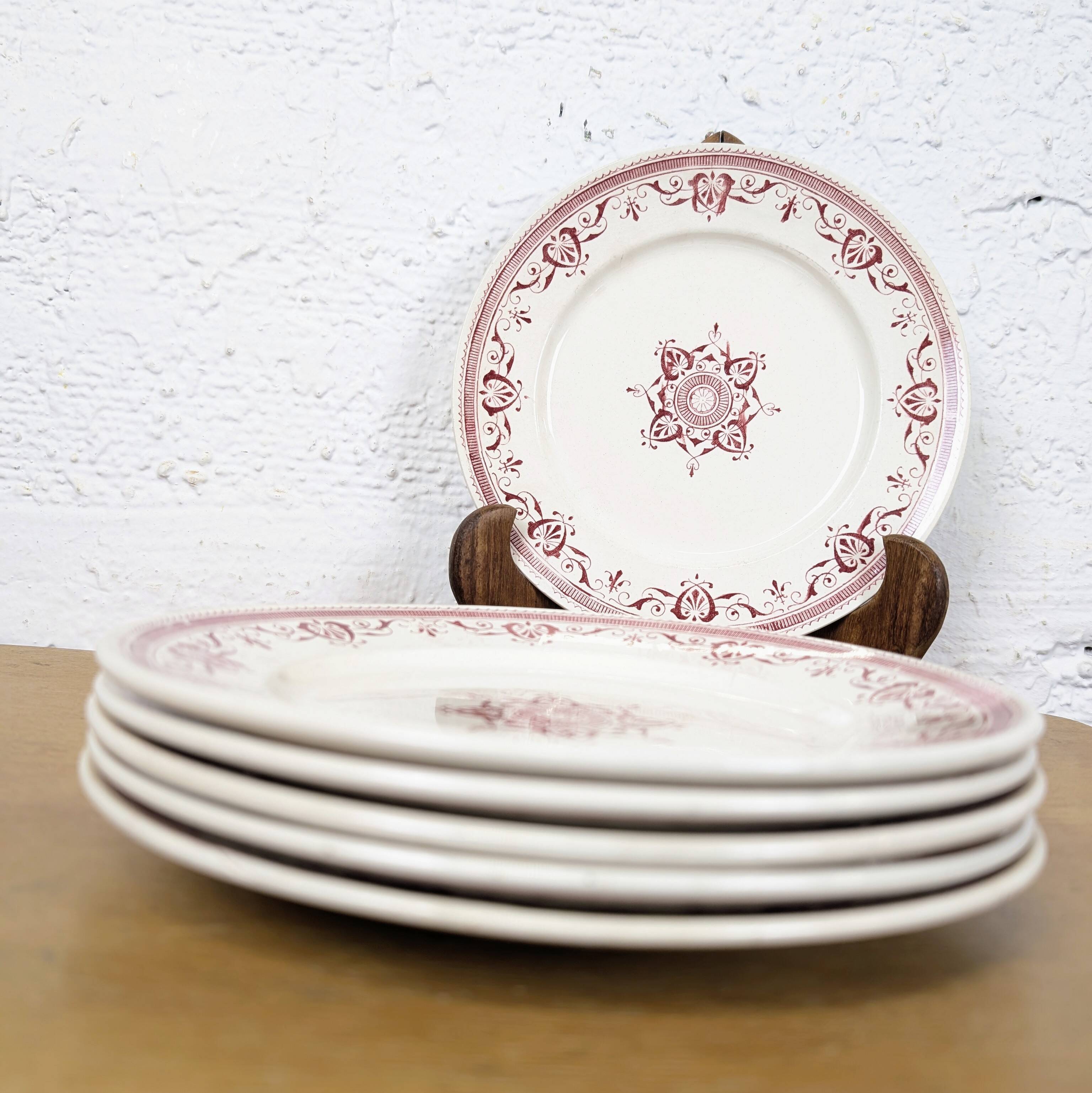 6 dessert plates Terre de Fer Creil and Montereau - Amiral decoration
