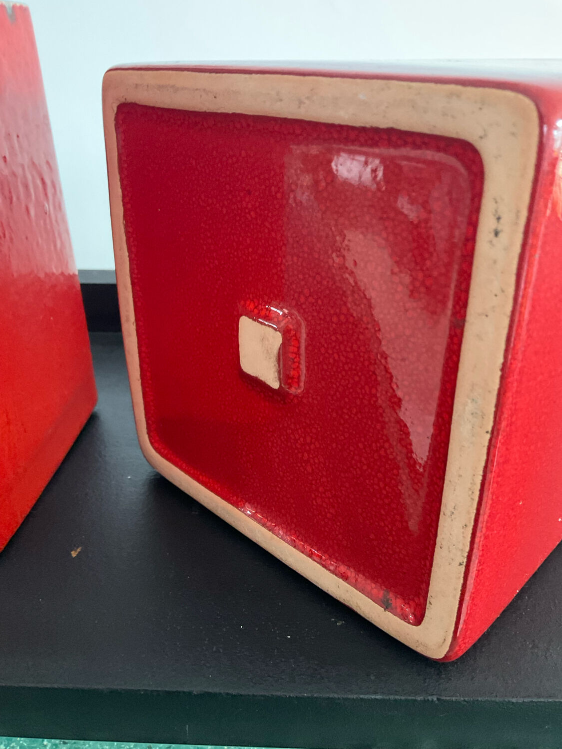 Duo cache pots vintage cubes en céramique émaillée