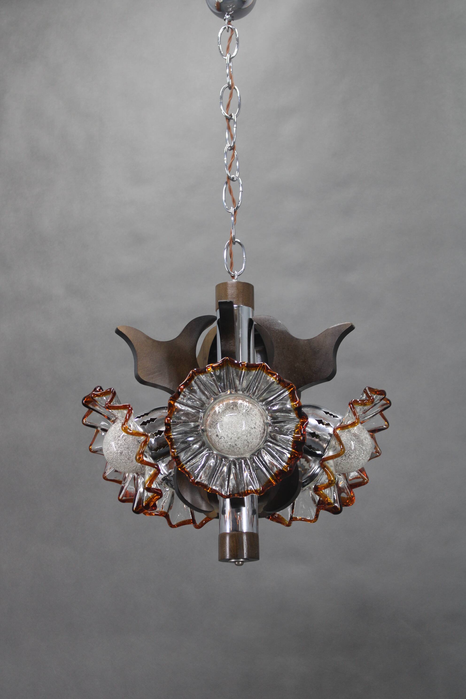 1970s Chandelier with Murano Glass Shades,Italy