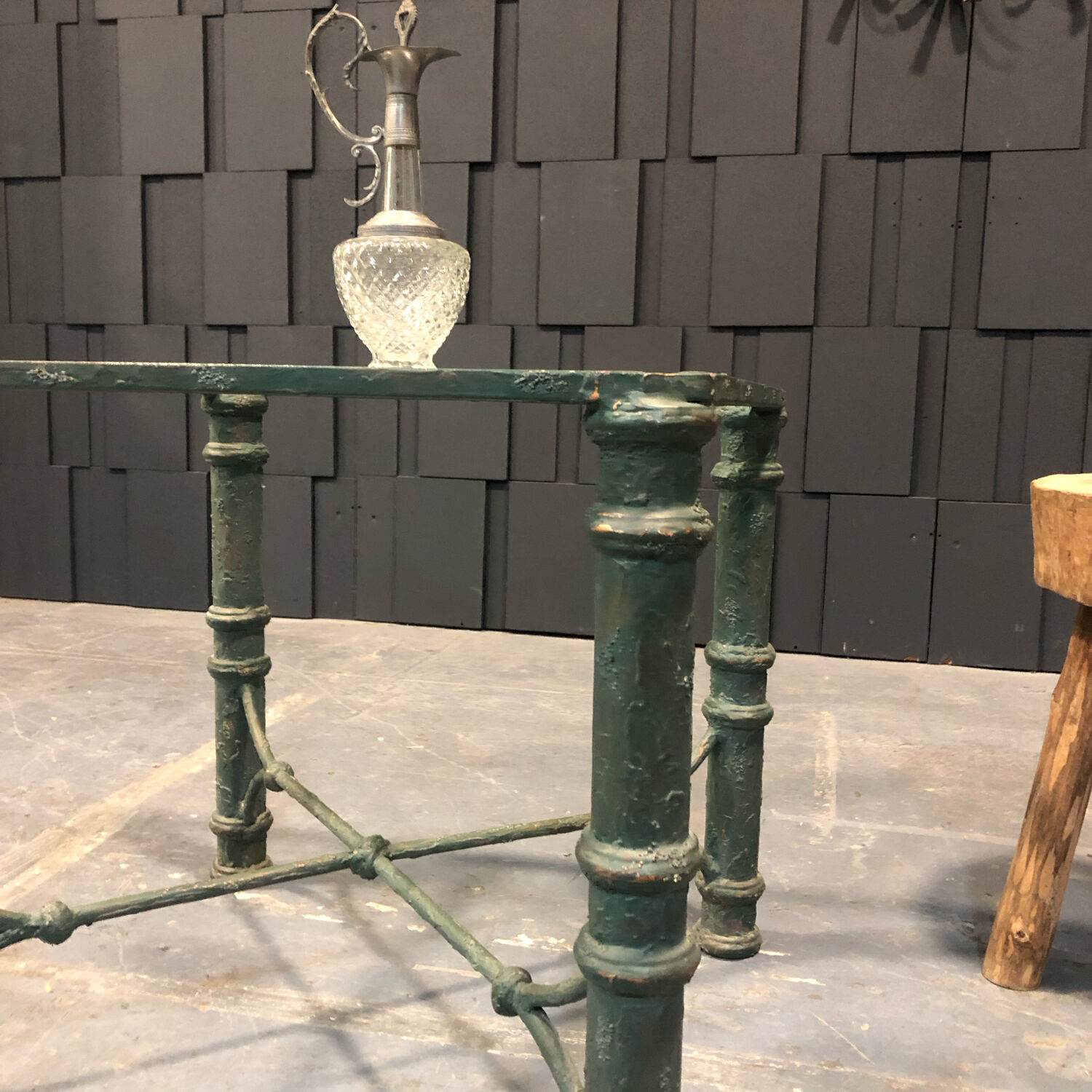 Iron and green antique patina side table