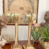 Pair of brass and bronze column lamp 44cm