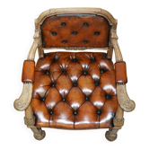 Fauteuil Chesterfield ancien restauré William IV en cuir
