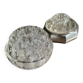 Set of 2 Vintage Glass and Tin Flower Holders – Retro Table Art