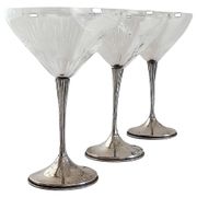 Art Deco Champagne Glasses Set of 3, Sterling Silver & Cut Glass