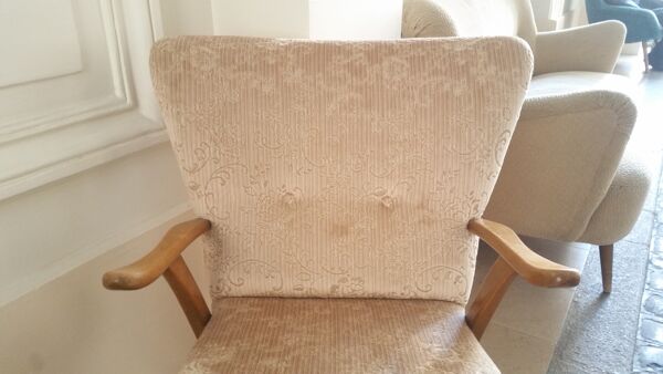 Lot de 2 fauteuils années 50 Wing chair Zig Zag Vintage restaurés