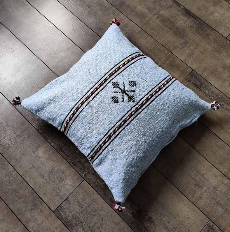 Sky blue Berber cushion in cotton