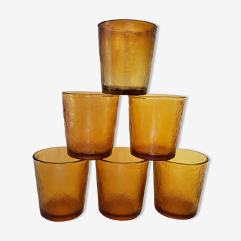 Set of 6 amber  glasses 1970