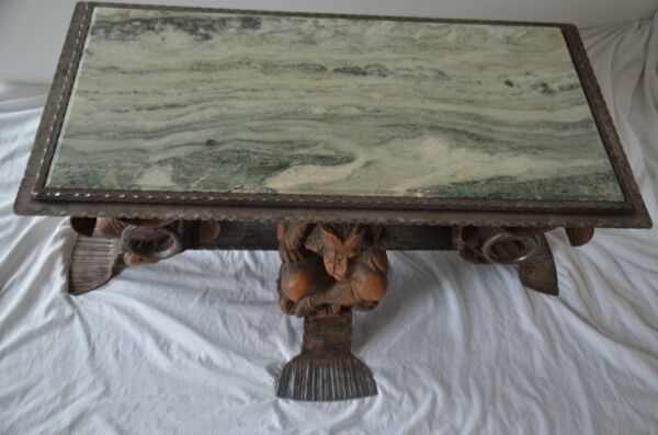 Table marbre fer forgé du designer Jean Maurice Rothschild circa 1950