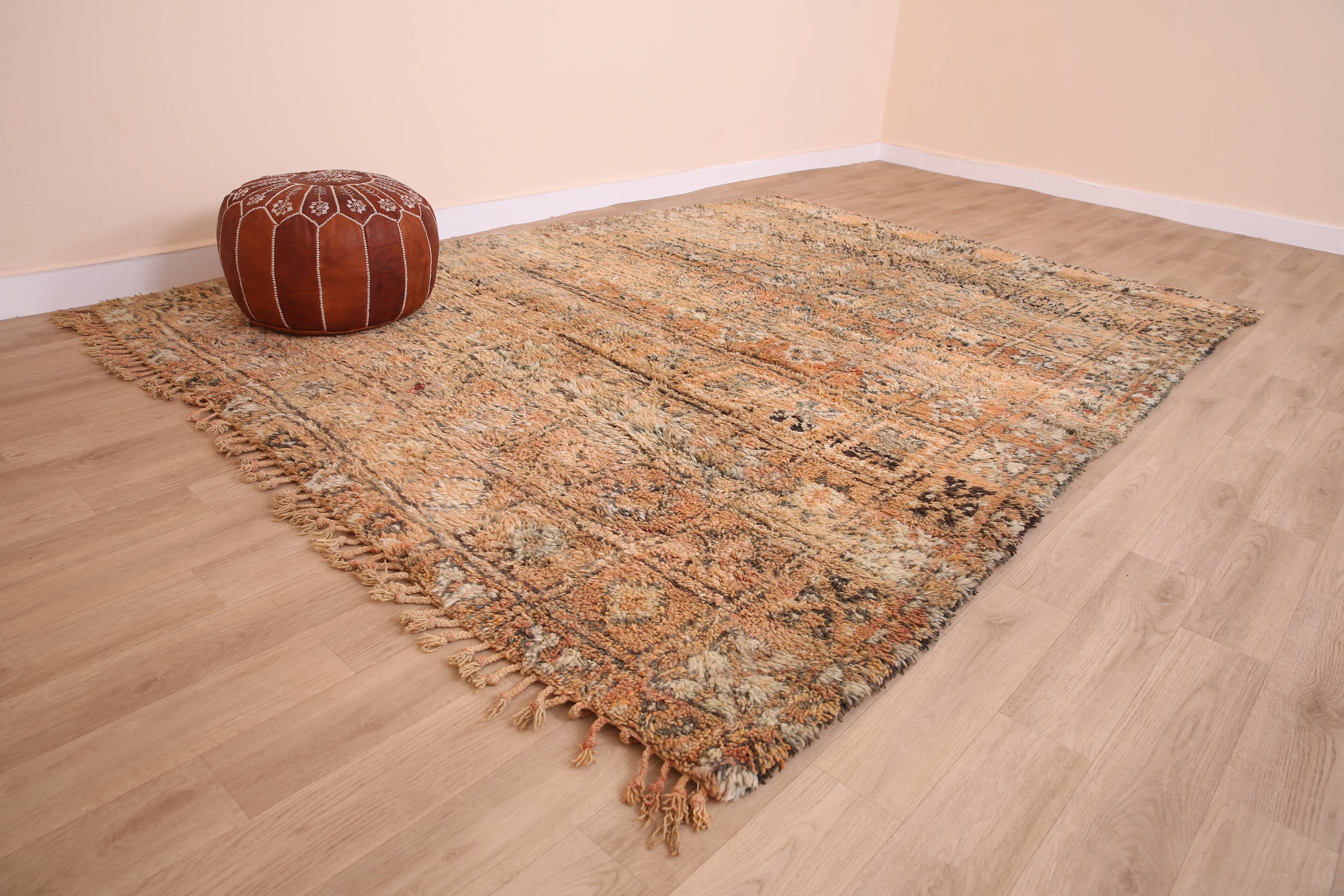 Peach Vintage Moroccan Rug 210 x 270 cm, Berber Wool Rug, Handmade Boho Rug