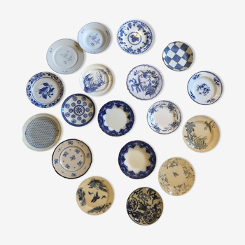 18 old blue plates and Asian sets blue