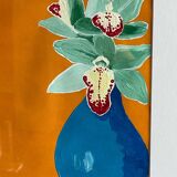 Peinture en gouache Orchidée verte dans un cadre antique