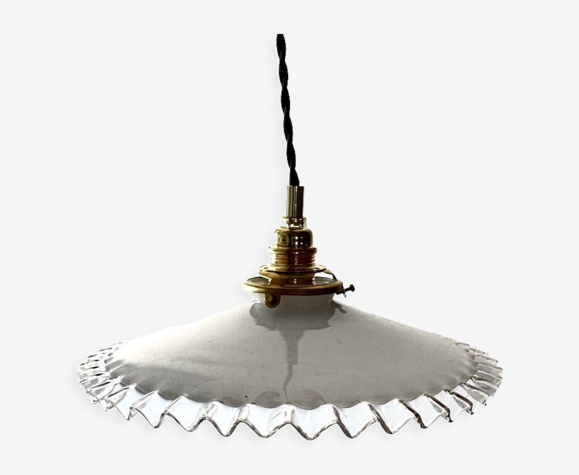 Suspension vintage en opaline blanche électrifiée à neuf