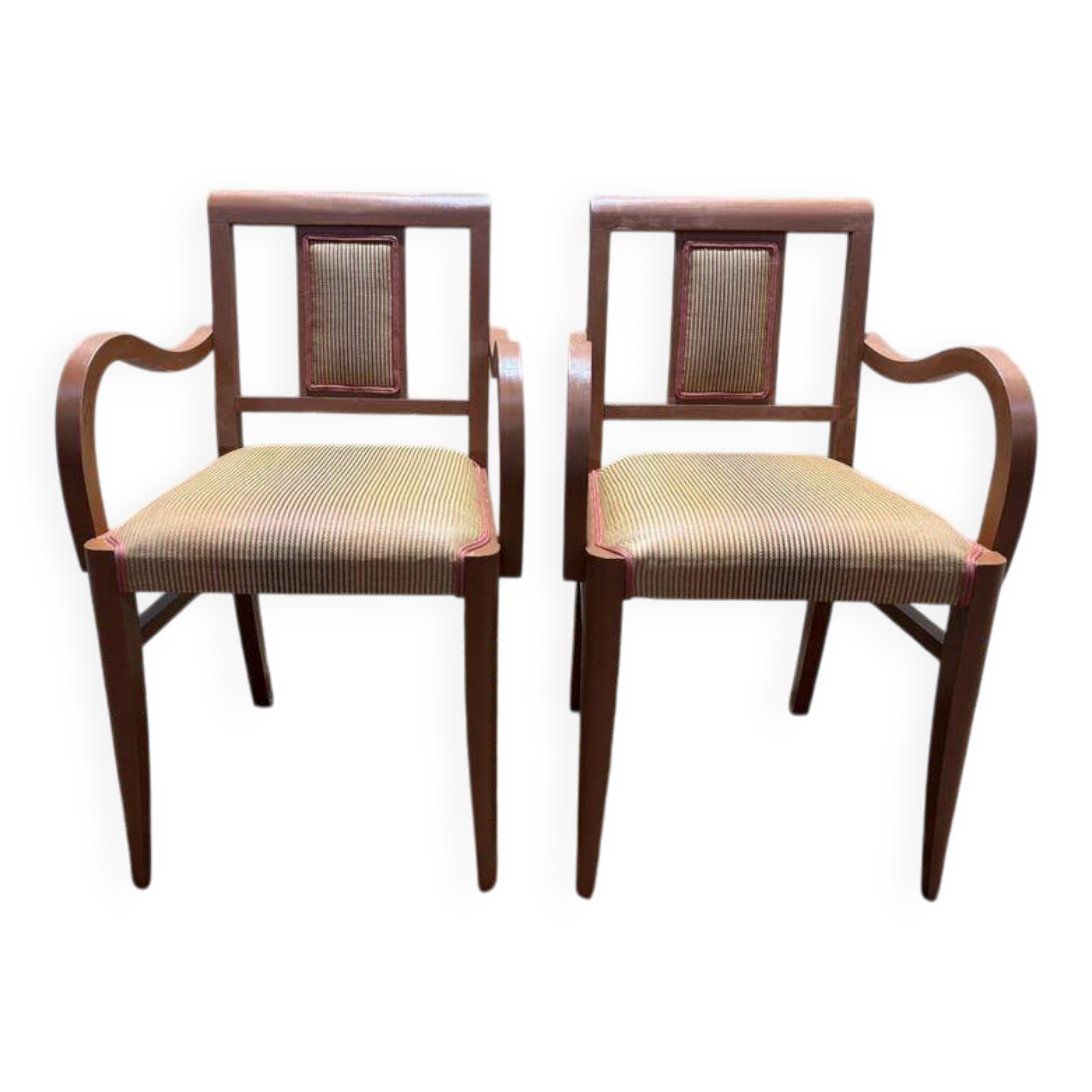 Paire de fauteuils bridge en tissu rayé terracotta