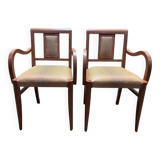 Paire de fauteuils bridge en tissu rayé terracotta