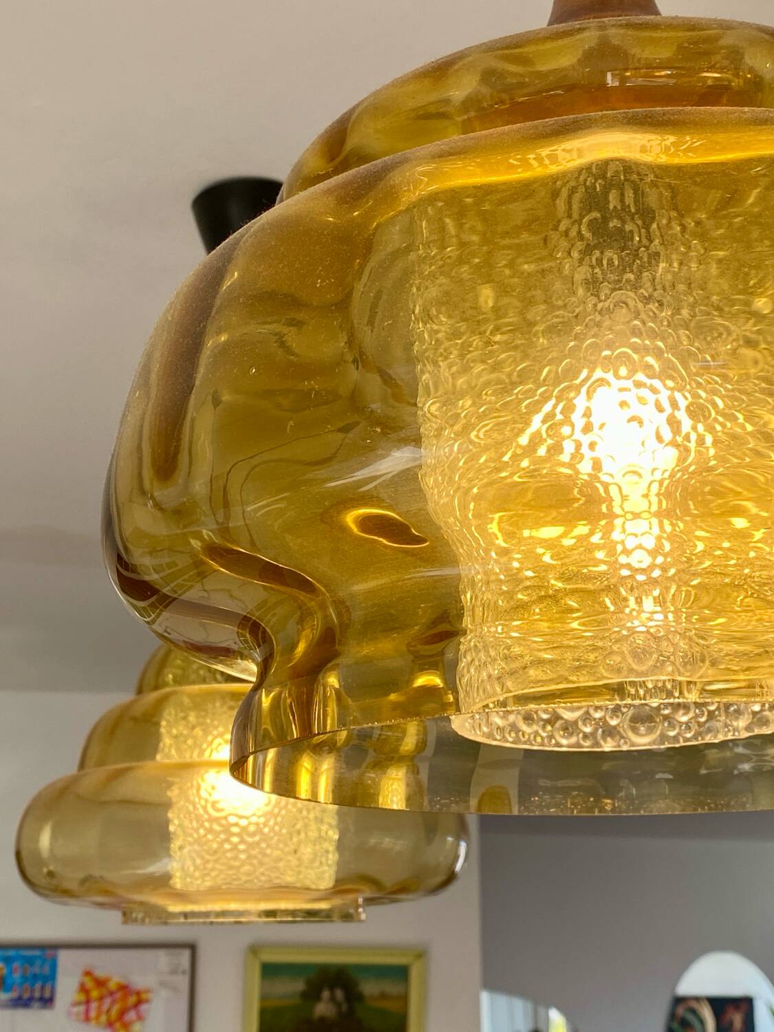 Trio of 3 glass chandelier suspensions GDR 1970 Veb Narva