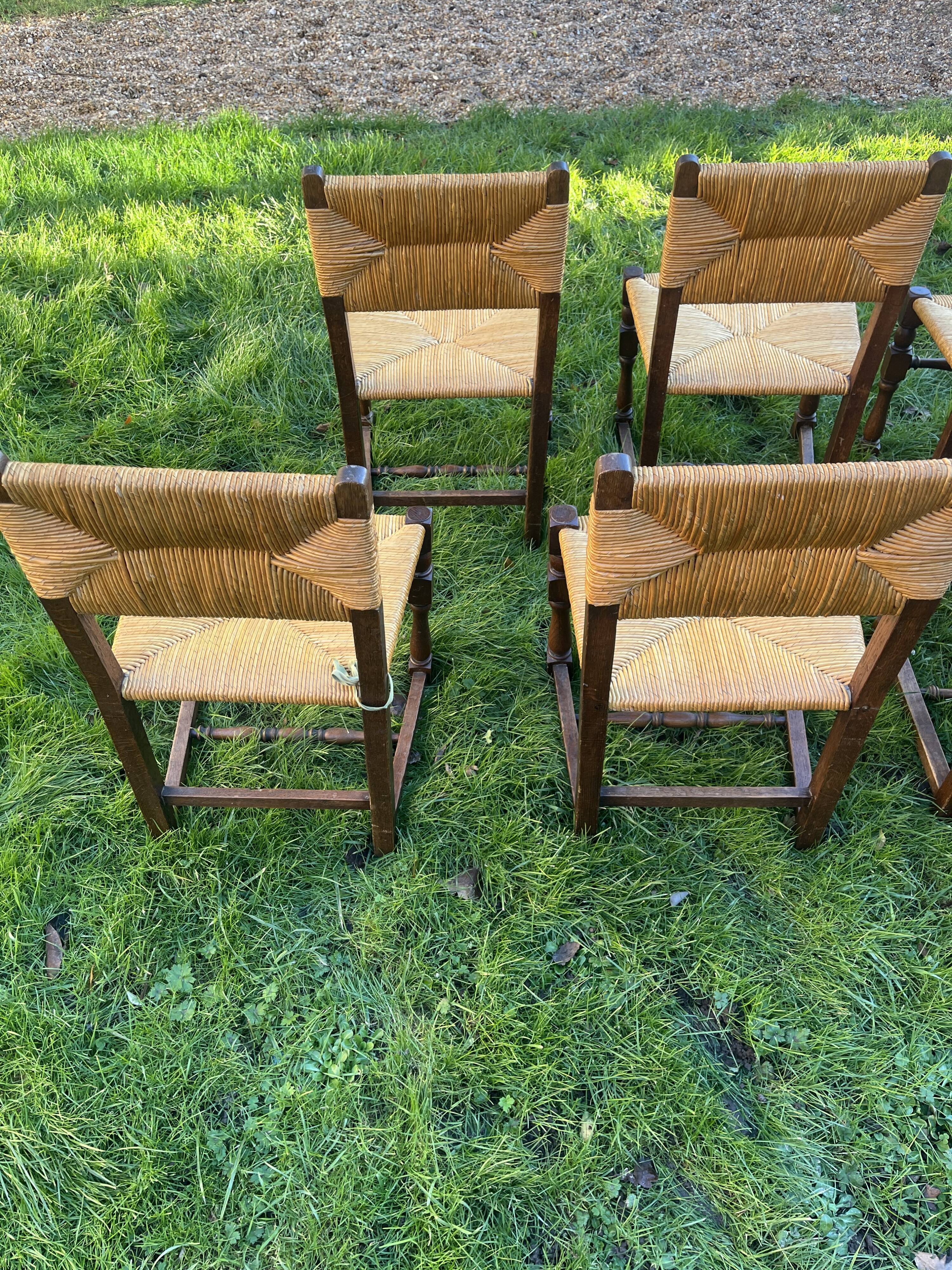 Set of 6 wooden and straw chairs