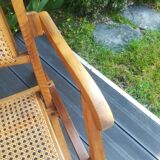 Folding beech cane armchair