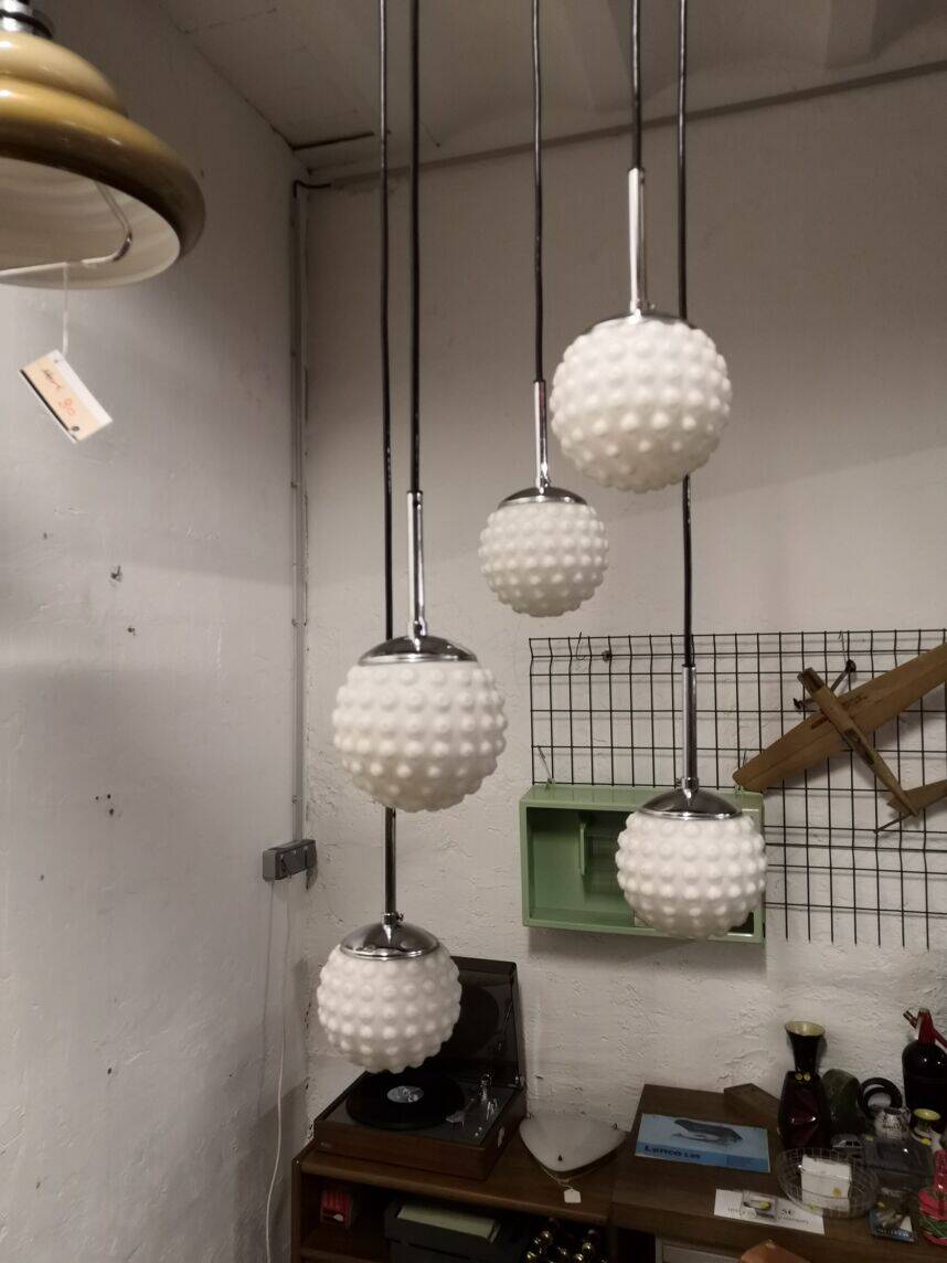 Suspension 5 glass balls from the 60s