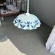 Vintage suspension in white and blue glass with wavy edge D46 H53