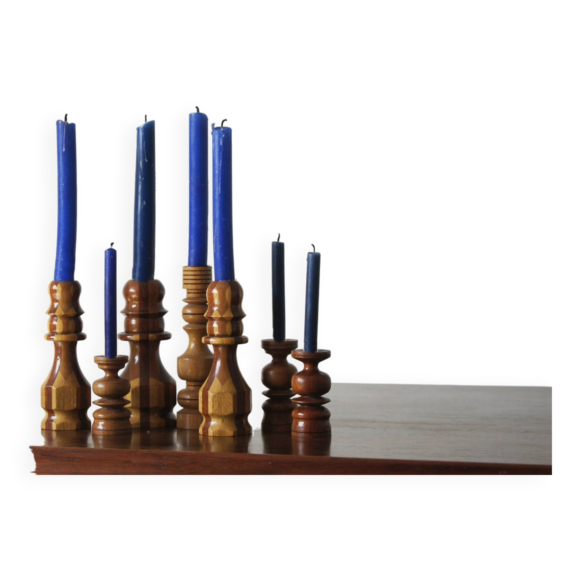 Scandinavian Wooden Candleholders, Set of 7
