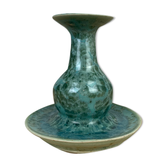 Ceramic candle holder crystalline enamels bleux