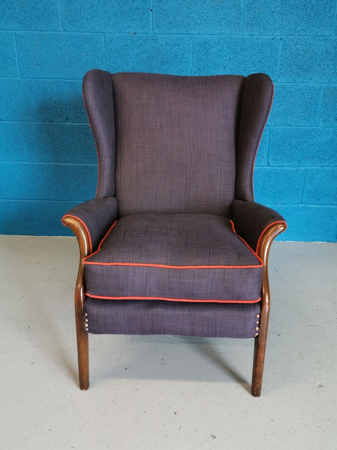 Vintage armchair teak 1960 years covered with violet