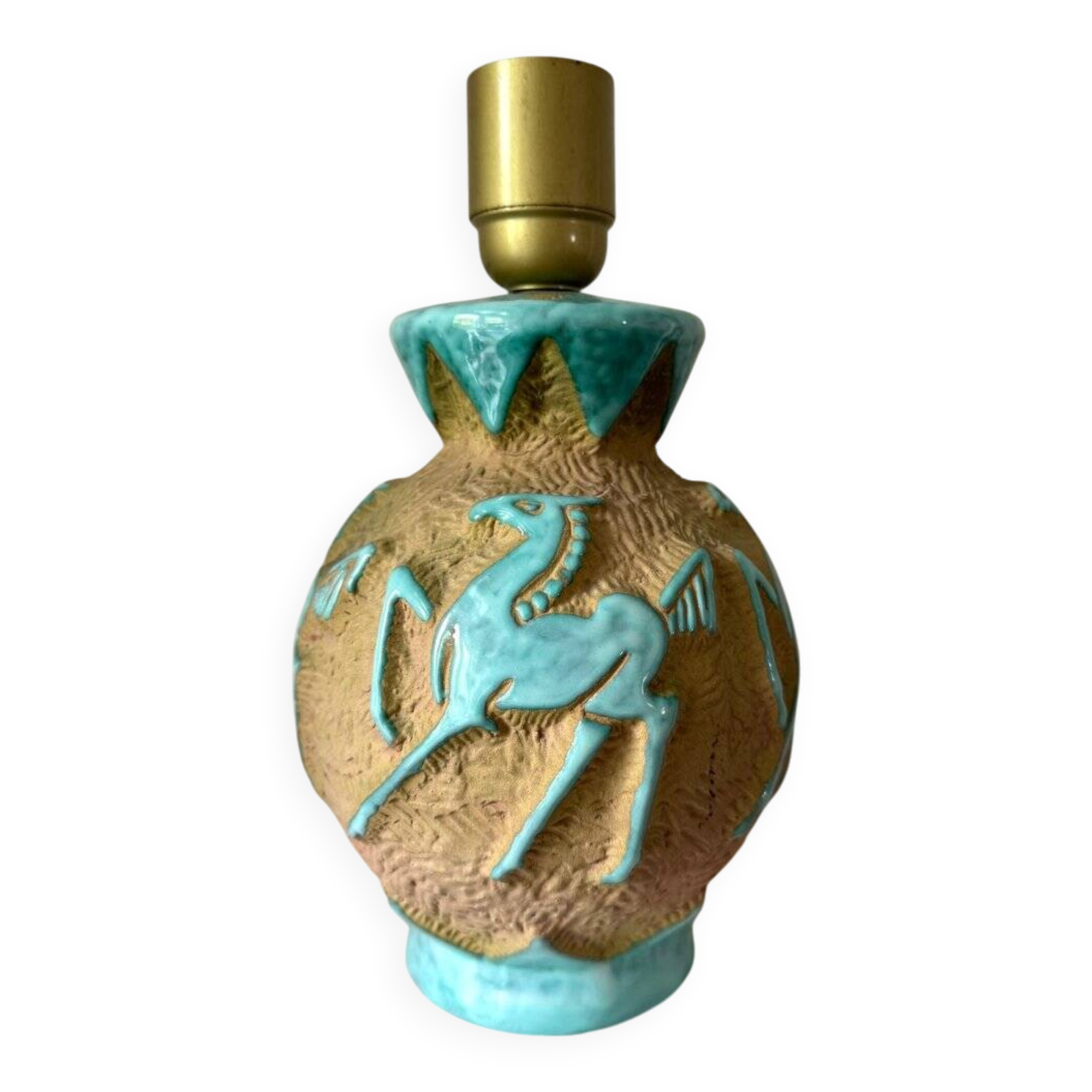 Italian ceramic table lamp with horse relief, 1950s