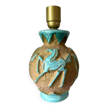 Italian ceramic table lamp with horse relief, 1950s