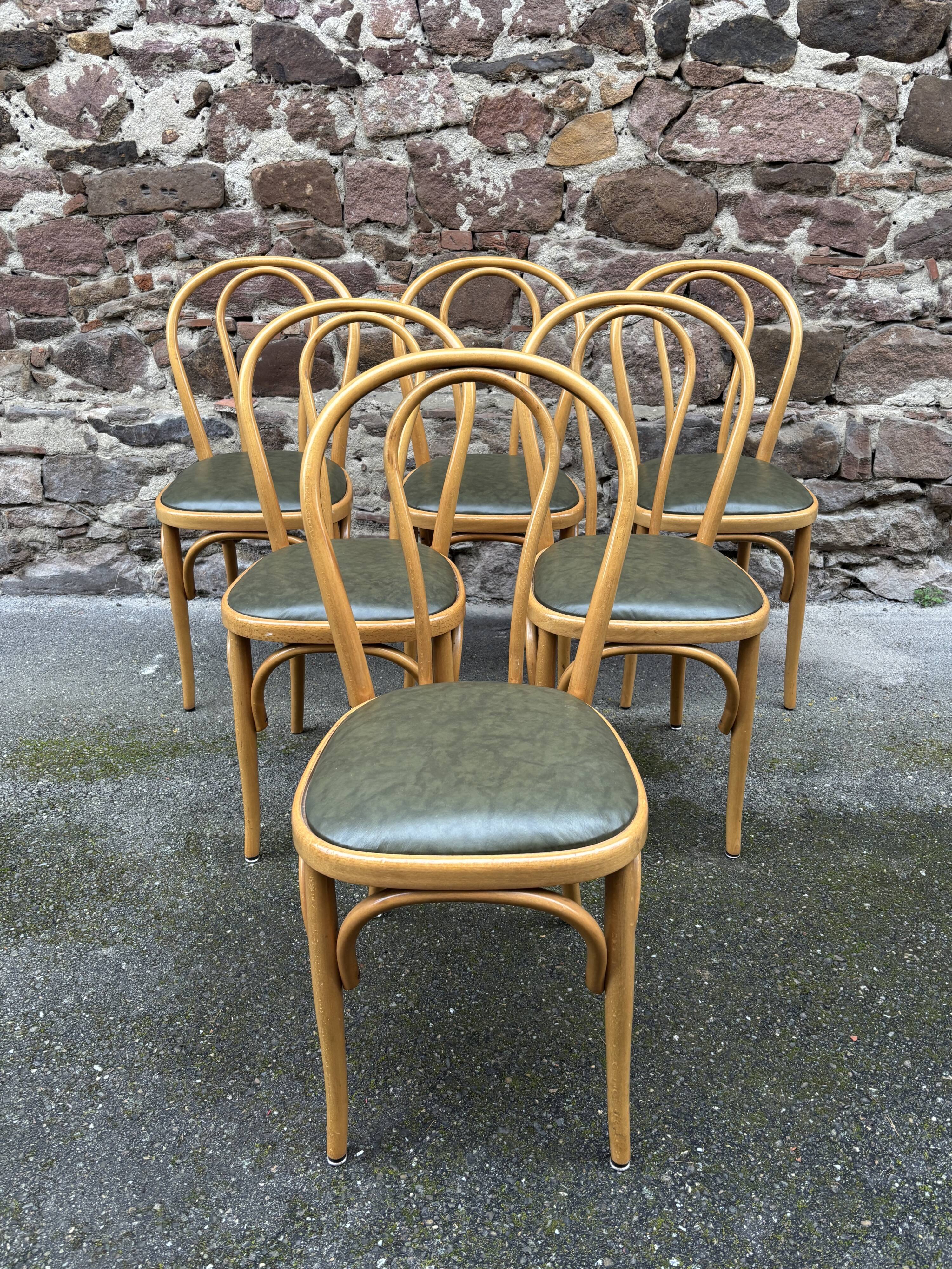 6 vintage 80s Baumann style bistro chairs in leather