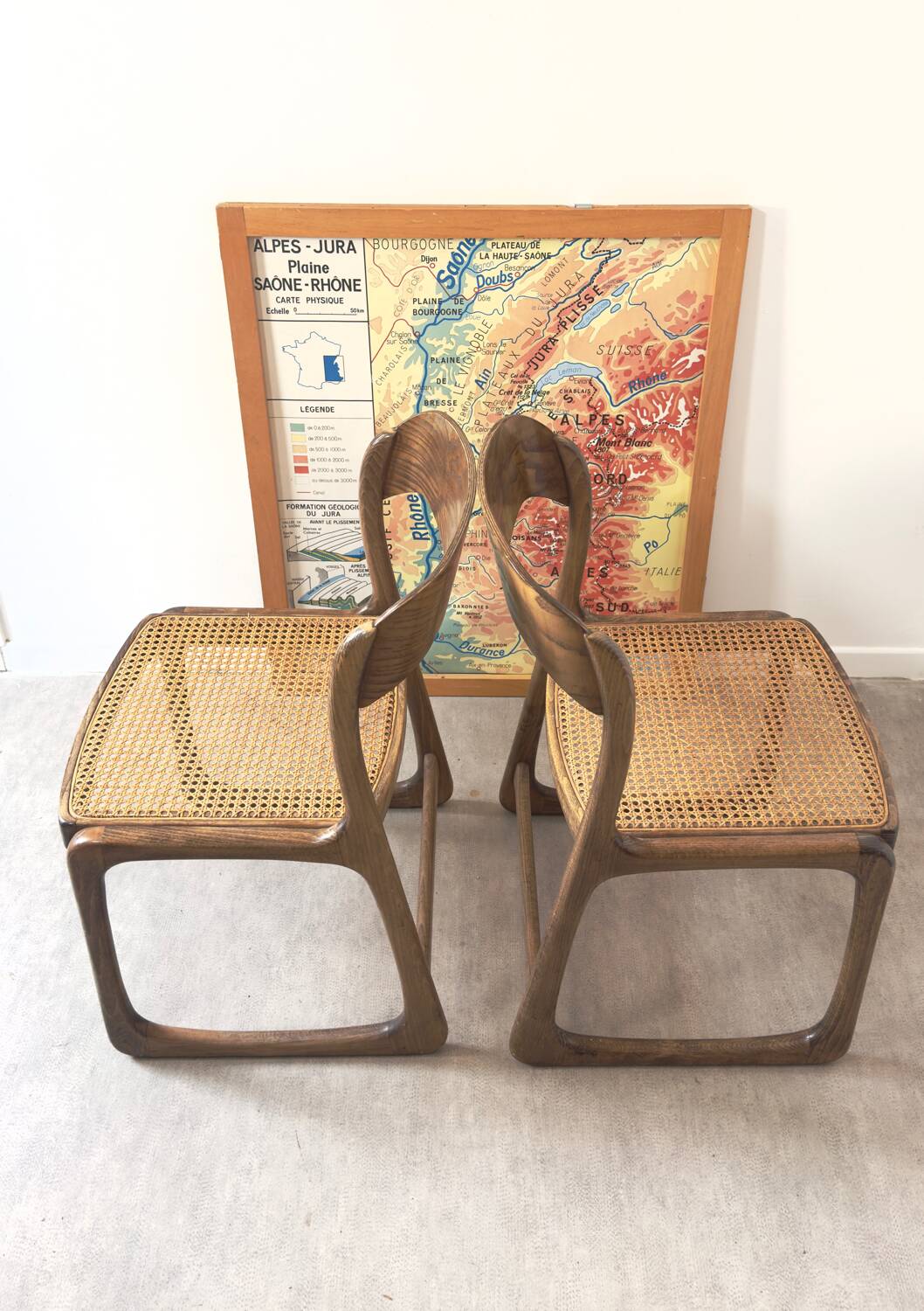 Pair of Baumann caned chairs - flat - sleds