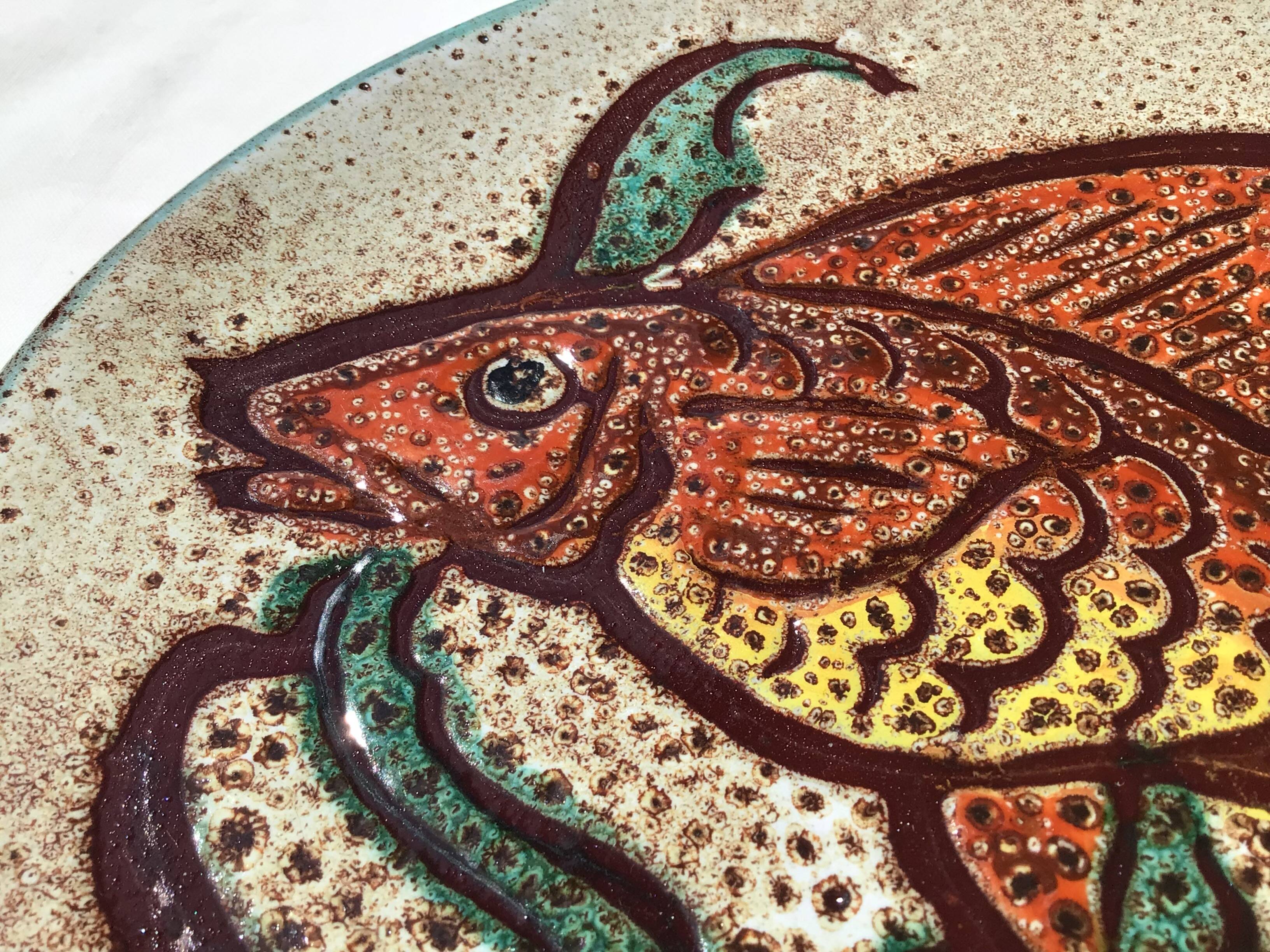Flat plate Vallauris fish hand decor G