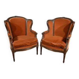 Pair of Bergères in solid Beech, Louis XVI style – Late 19th century