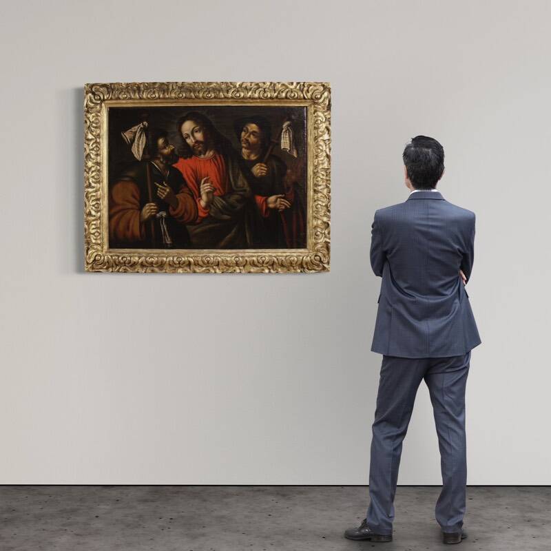 Peinture espagnole antique du XVIIe siècle, Christ et les disciples.