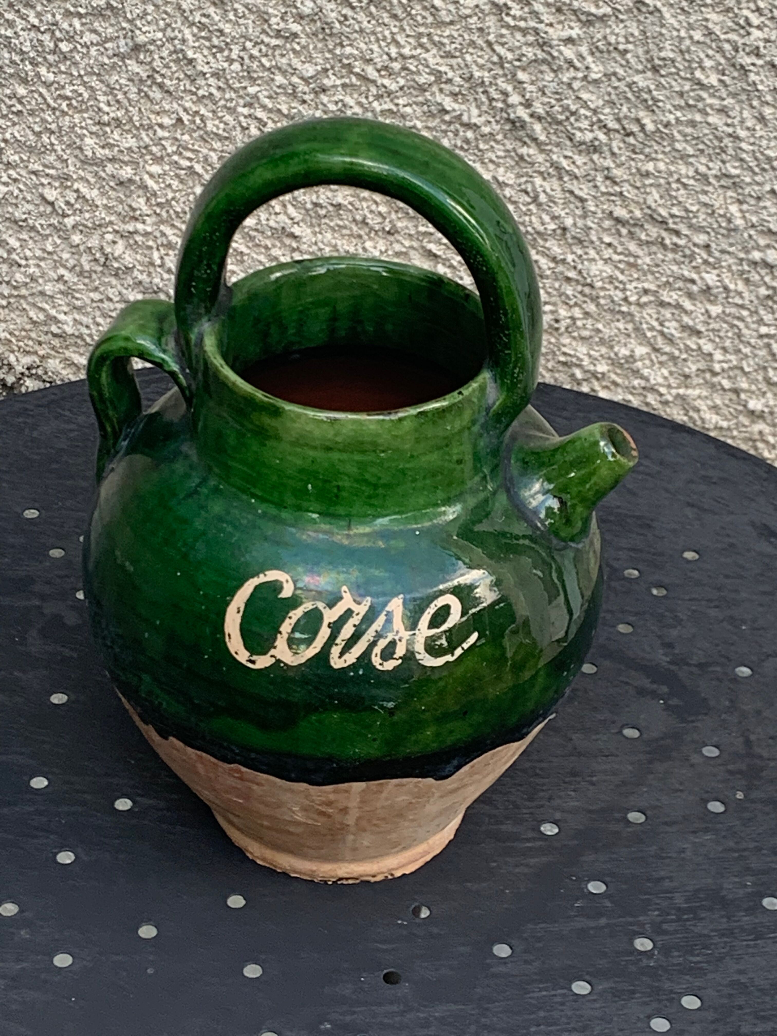 Ancient gargoulette in Corsican green glazed earth