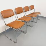 4 vintage sleigh chairs from the 70s, in designer chrome metal