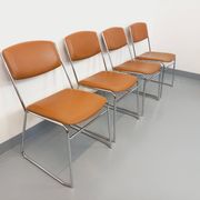 4 vintage sleigh chairs from the 70s, in designer chrome metal
