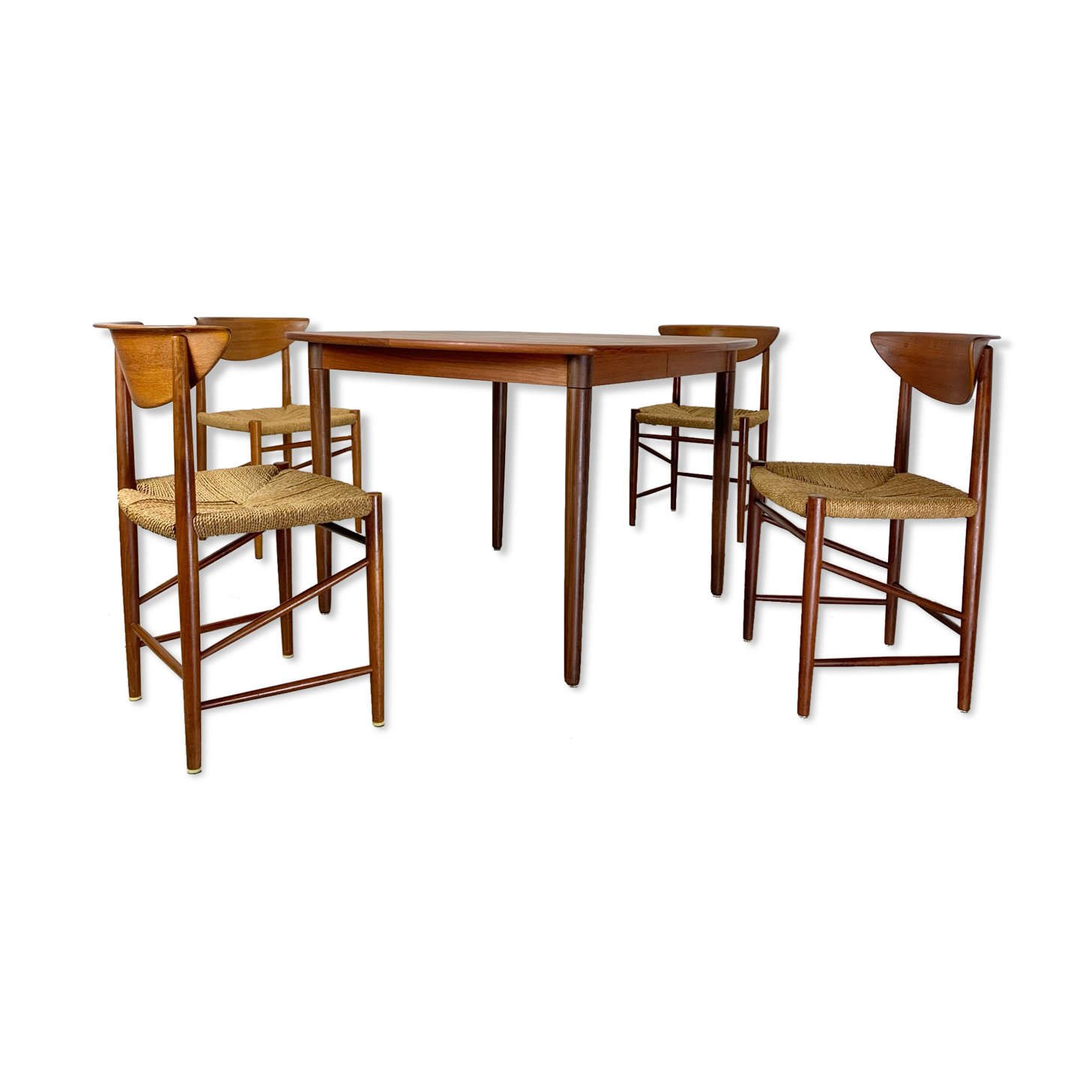 Extendable table by Gustav Bahus with 4 chairs by Peter Hvidt