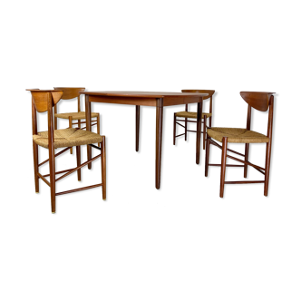 Extendable table by Gustav Bahus with 4 chairs by Peter Hvidt