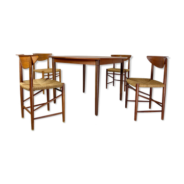 Extendable table by Gustav Bahus with 4 chairs by Peter Hvidt