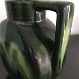 Carafe broc pitcher in green ceramic with metallic highlights