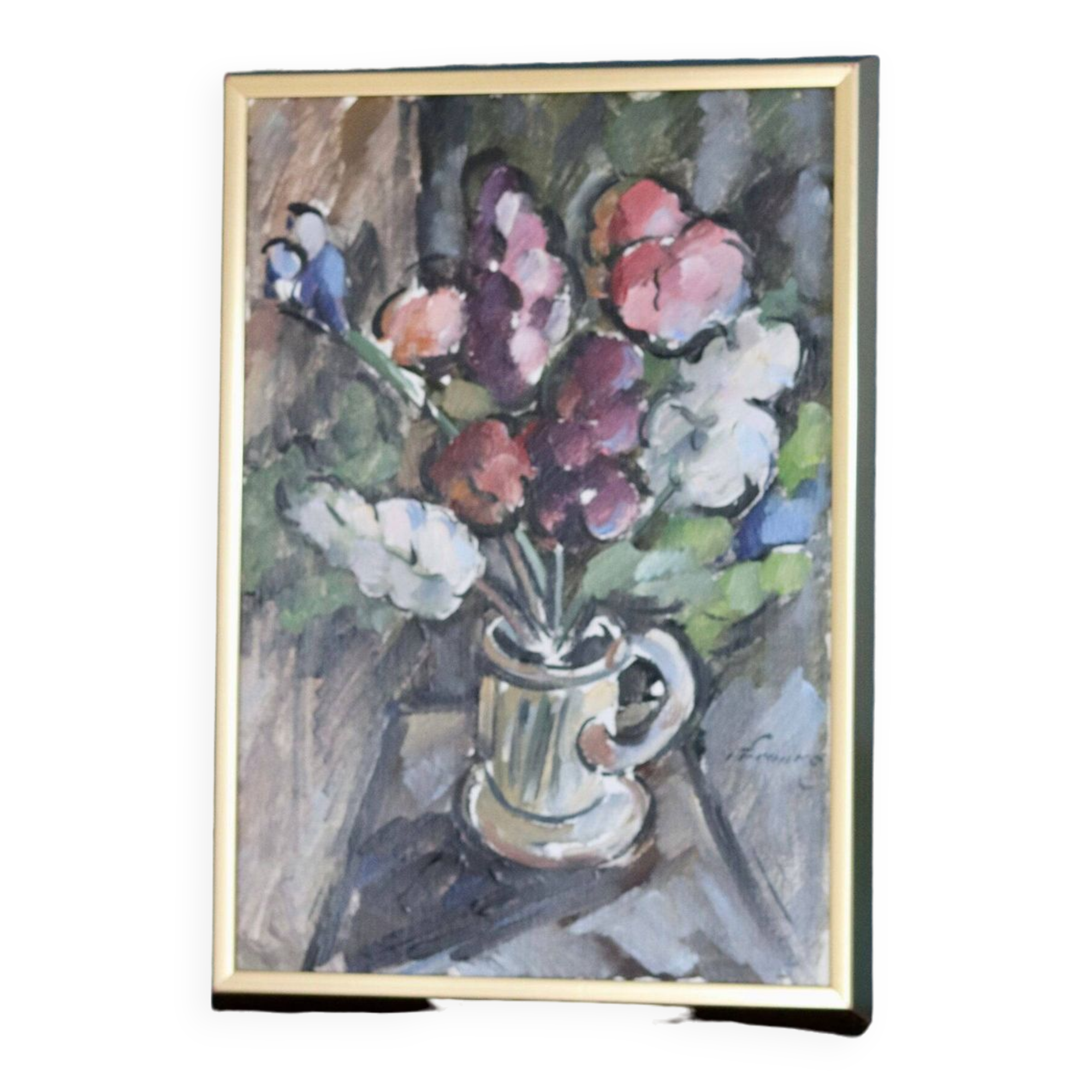 Original Swedish oil on canvas from the mid-century "Vase" by I Franke (1913-1999) - Framed