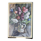 Huile sur toile originale suédoise du milieu du siècle "Vase" par I Franke (1913-1999) - Encadrée