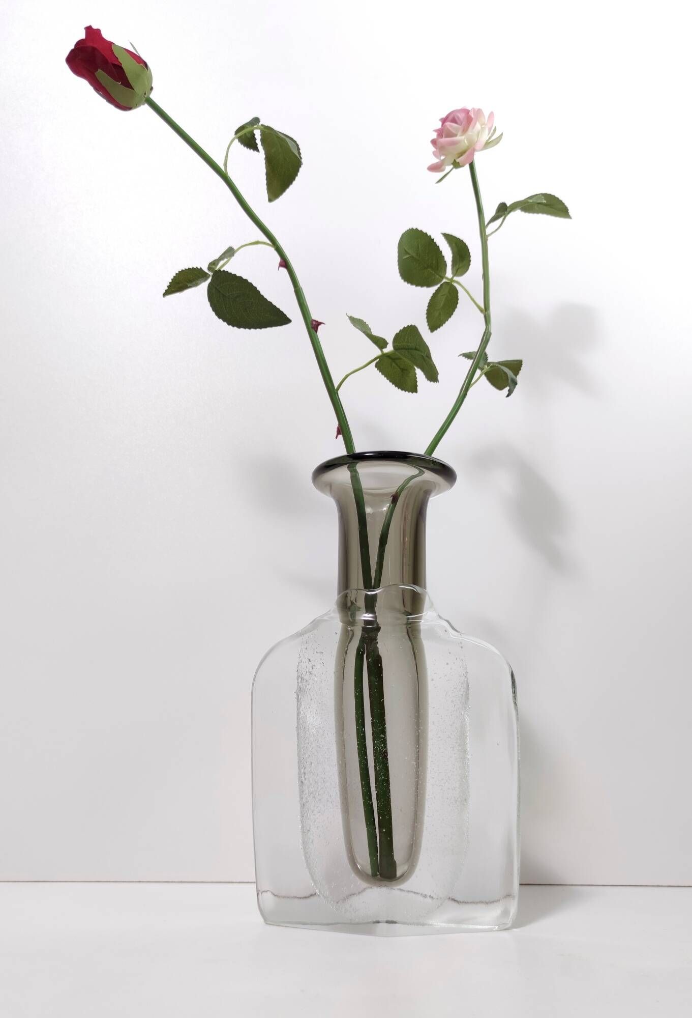 Transparent Sommerso Murano Glass Vase by Hora P with Rhomboid Base, 1980s