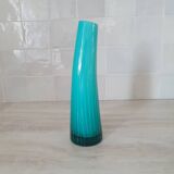 Curved turquoise blue blown glass soliflore vase