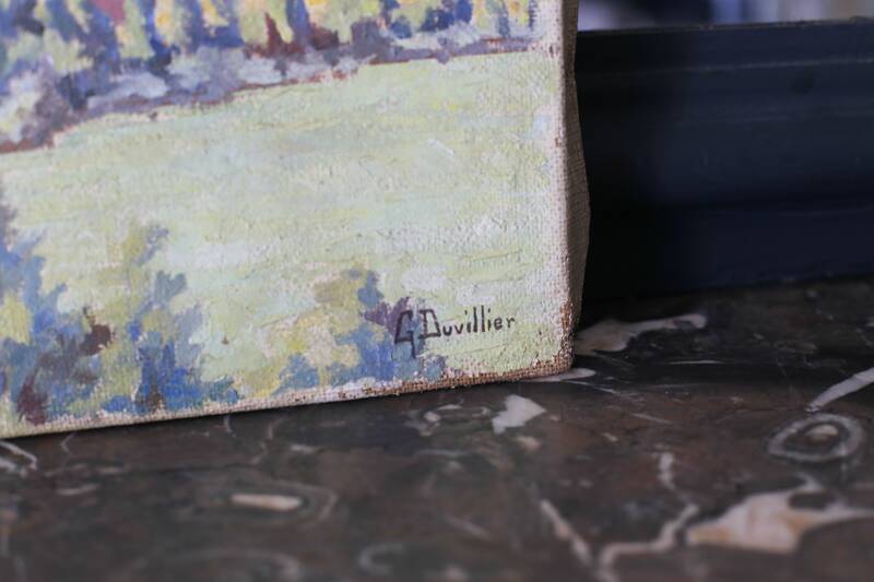 Georges Duvillier landscape "Between town and countryside" oil on canvas signed