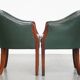 Set of 2 Green Cowhide Leather and Wooden Side/Dining/Office Chairs
