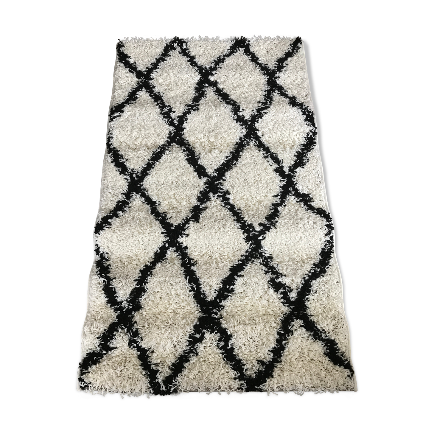 Tapis de style ethnique berbère écru et losange noir 80 x 140 cm