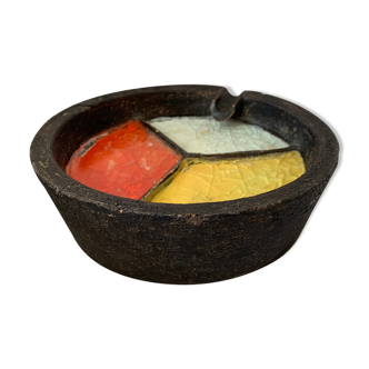 Ceramic and glass tricolor ashtray