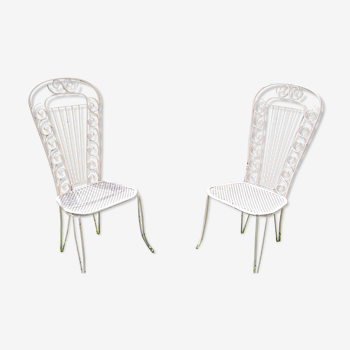 Perforated metal chairs clover backrest high 50s Set of 2