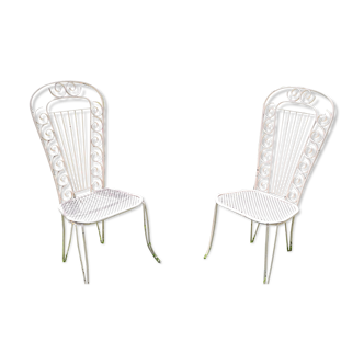 Chaises métal perforé trèfle dossier haut années 50 Set de 2